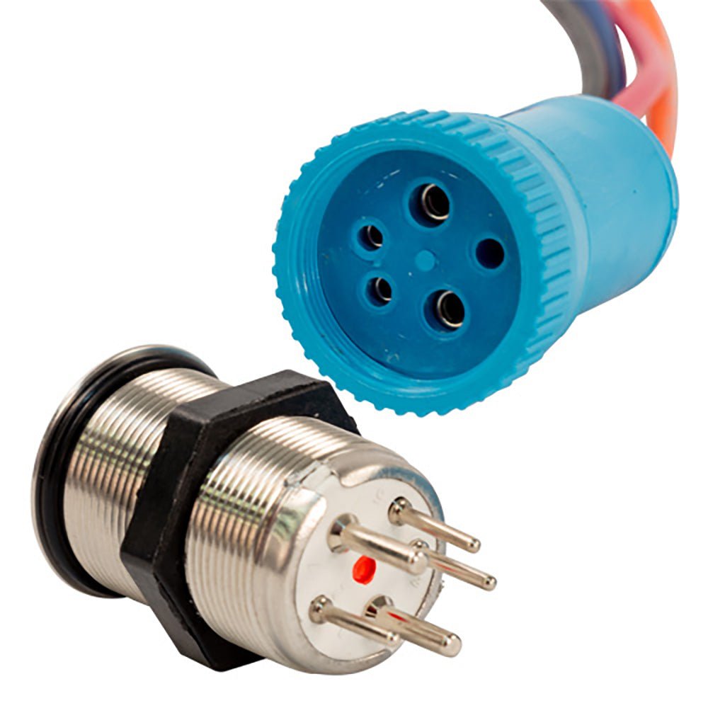 Bluewater 22mm Push Button Switch - Off/On Contact - Blue/Red LED - 4' Lead [9059-1113-4] - The Happy Skipper