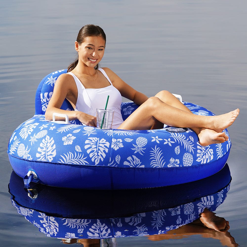 Aqua Leisure Supreme Lake Tube Hibiscus Pineapple Royal Blue w/Docking Attachment [APL20458] - The Happy Skipper