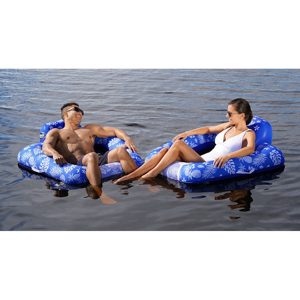 Aqua Leisure Supreme Zero Gravity Chair Hibiscus Pineapple Royal Blue w/Docking Attachment [APL17290S1] - The Happy Skipper