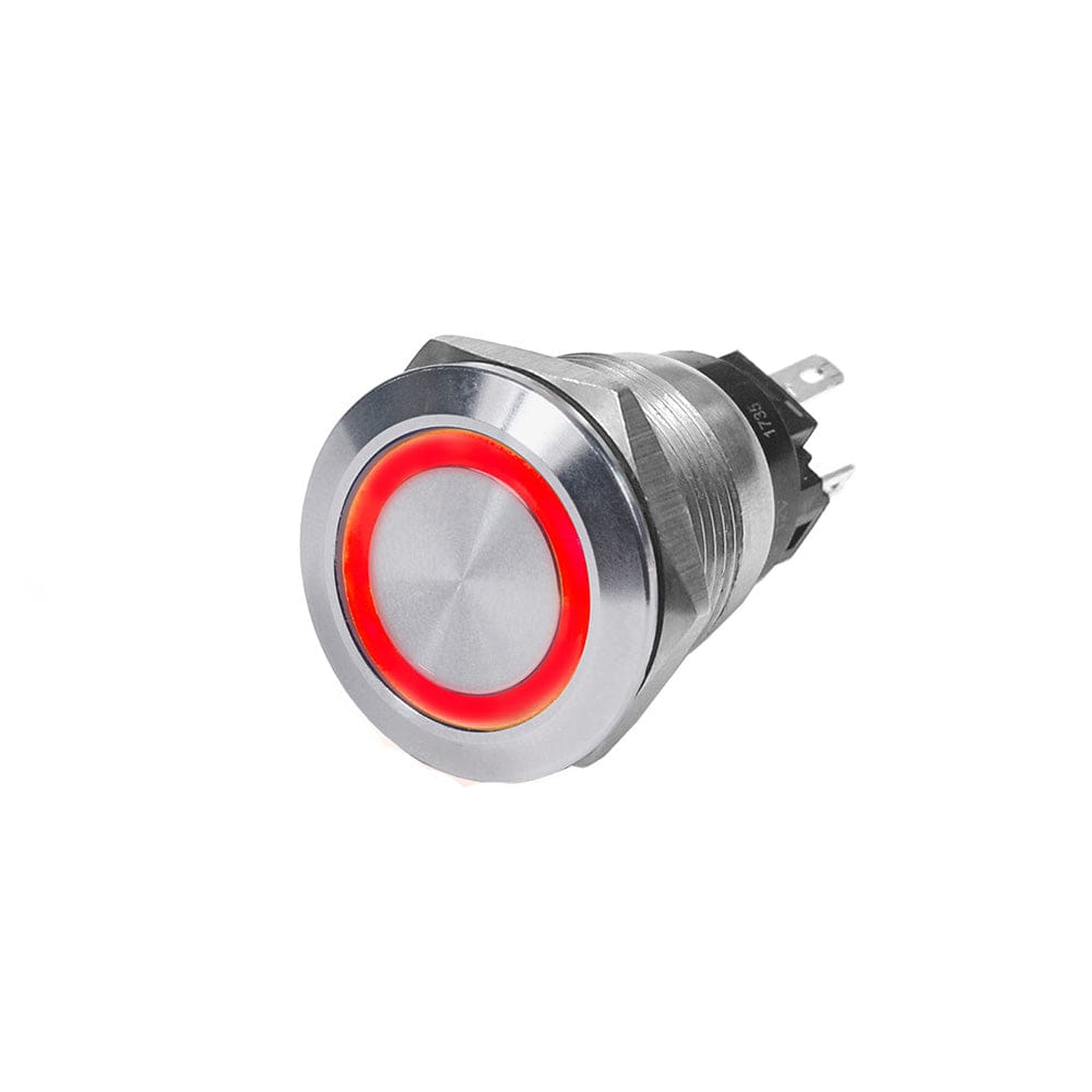 Blue Sea 4163 SS Push Button Switch - Off-(On) - Red - 10A [4163] - The Happy Skipper