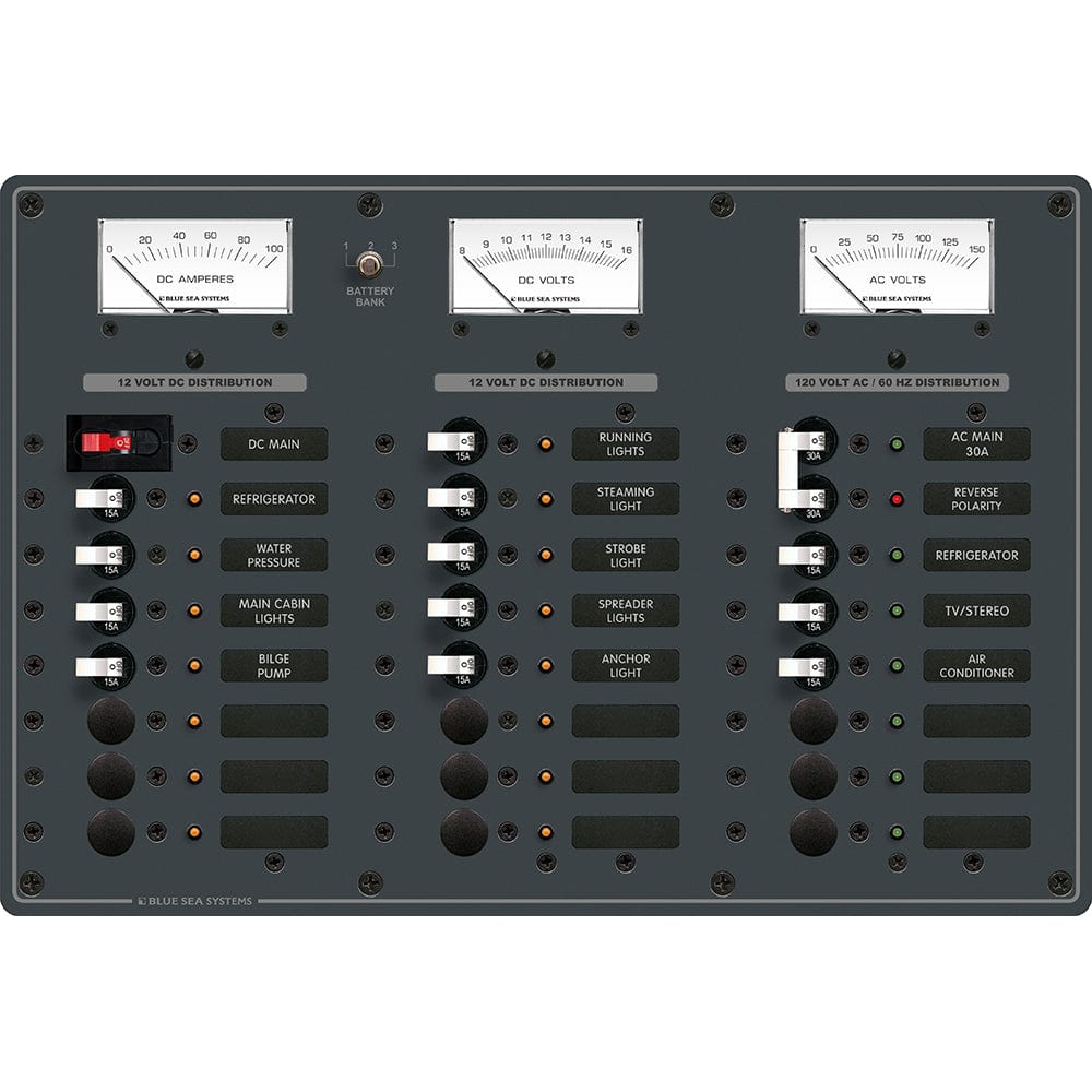 Blue Sea 8084 AC Main +6 Positions/DC Main +15 Positions Toggle Circuit Breaker Panel - White Switches [8084] - The Happy Skipper