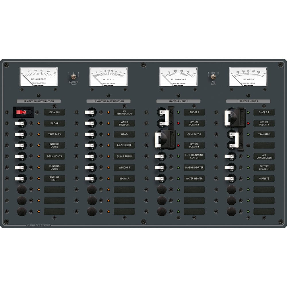 Blue Sea 8086 AC 3 Sources +12 Positions/DC Main +19 Position Toggle Circuit Breaker Panel - White Switches [8086] - The Happy Skipper