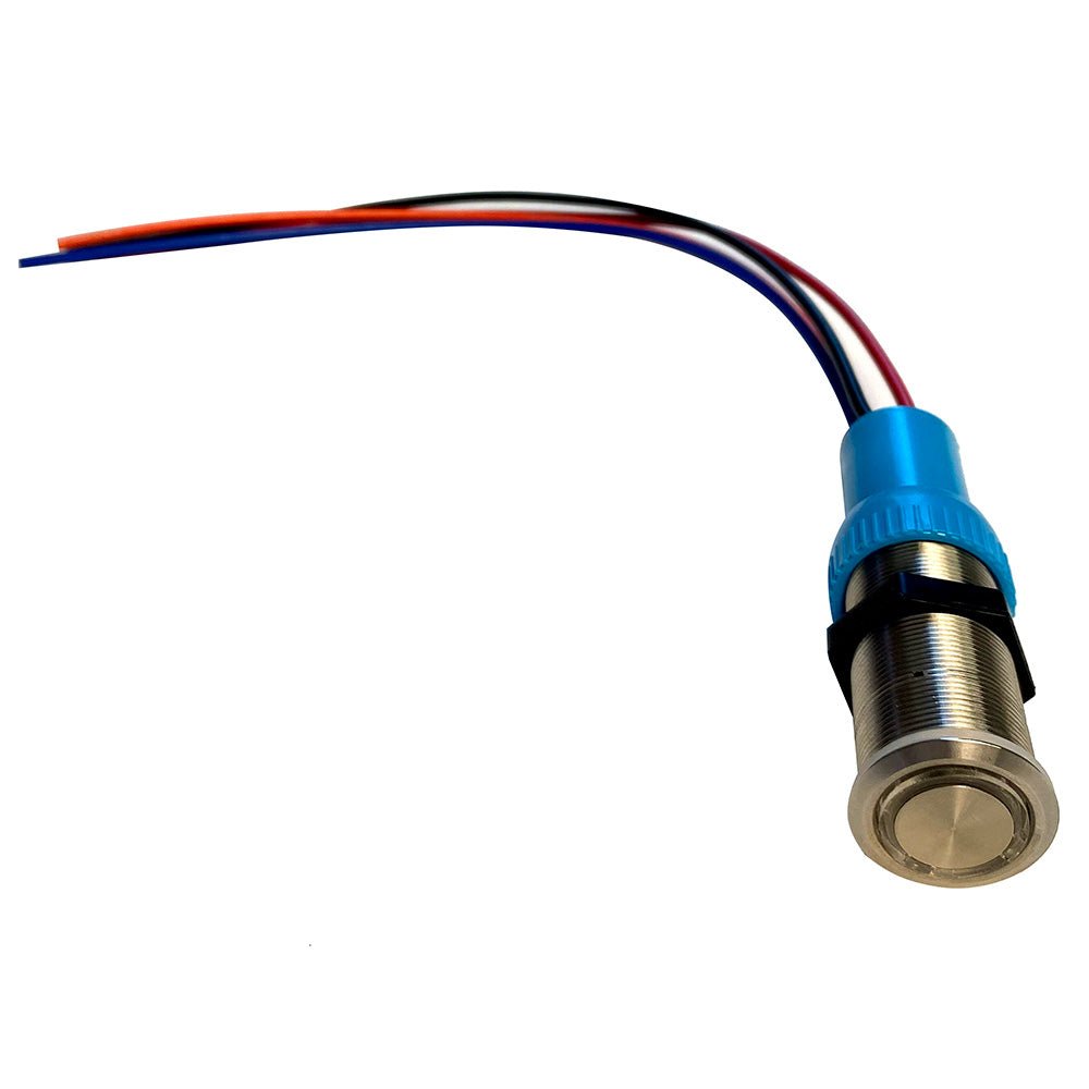Bluewater 22mm Push Button Switch - Off/(On)/(On) Double Momentary Contact - Blue/Green/Red LED - 1' Lead [9059-2123-1] - The Happy Skipper