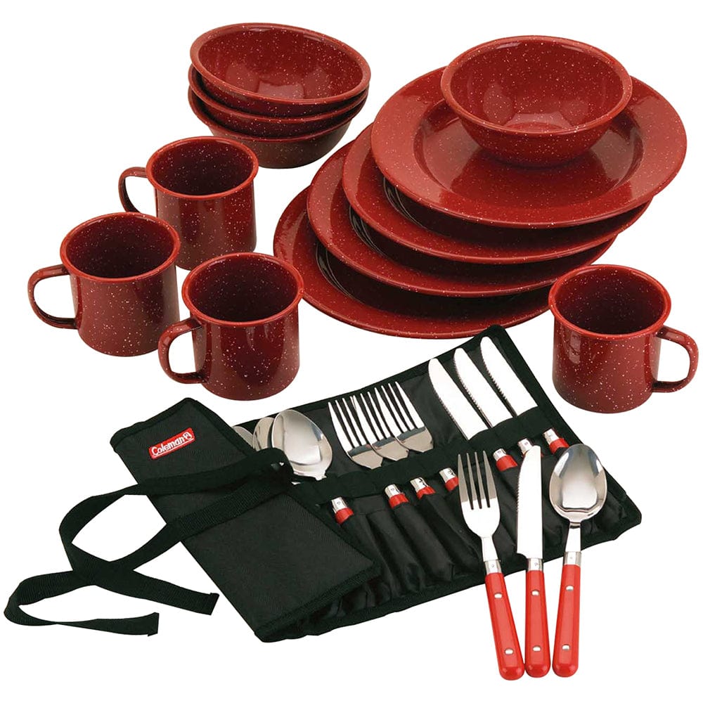 Coleman 24-Piece Speckled Enamelware Cook Set - Red [2000016407] - The Happy Skipper