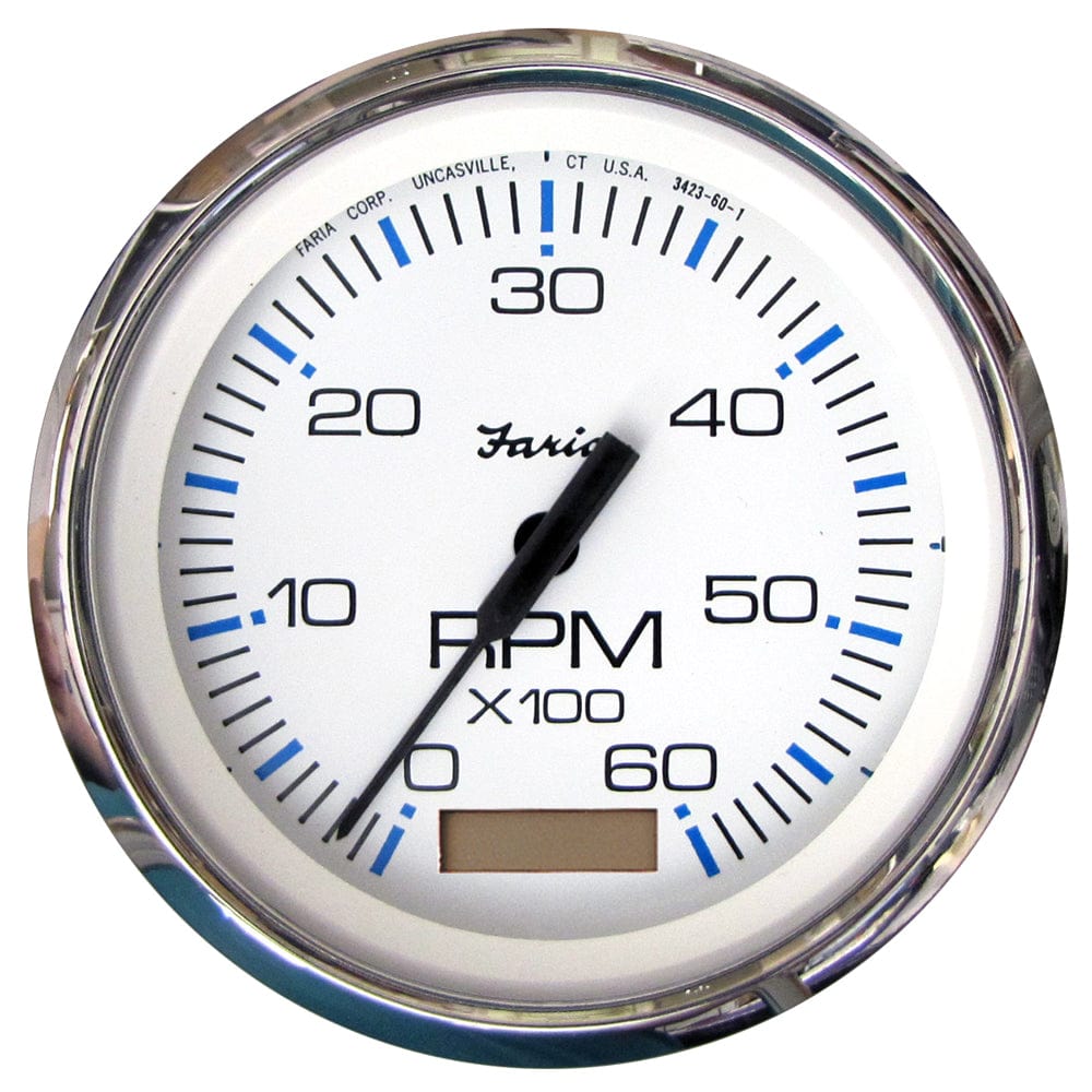 Faria Chesapeake White SS 4" Tachometer w/Hourmeter - 6000 RPM (Gas)(Inboard) [33832] - The Happy Skipper