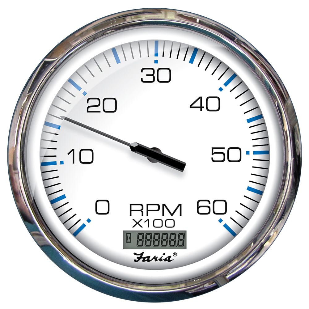 Faria Chesapeake White SS 5" Tachometer w/Digital Hourmeter - 6000 RPM (Gas) (Inboard) [33863] - The Happy Skipper
