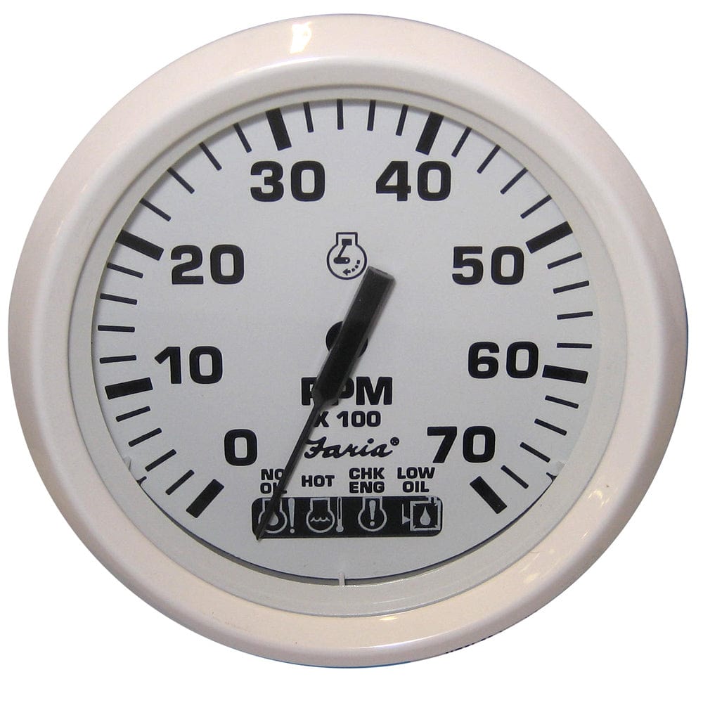 Faria Dress White 4" Tachometer w/Systemcheck Indicator - 7000 RPM (Gas) (Johnson / Evinrude Outboard) [33150] - The Happy Skipper