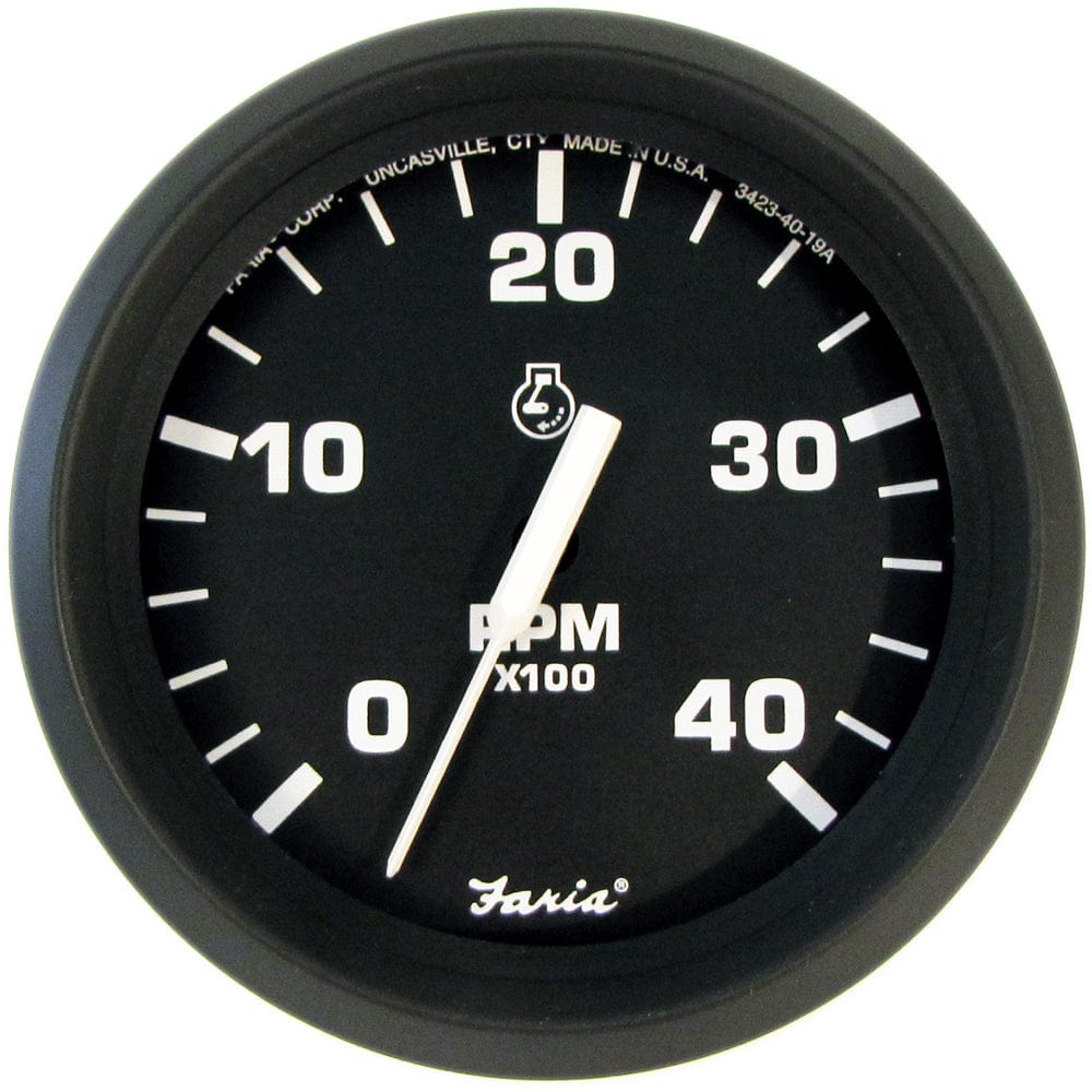 Faria Euro Black 4" Tachometer - 4000 RPM (Diesel) (Mechanical Takeoff) [32842] - The Happy Skipper