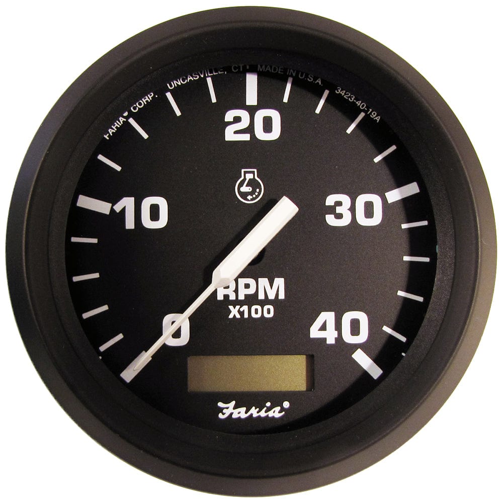 Faria Euro Black 4" Tachometer w/Hourmeter (4000 RPM) (Diesel)(Mech. Takeoff Var. Ratio Alt.) [32834] - The Happy Skipper
