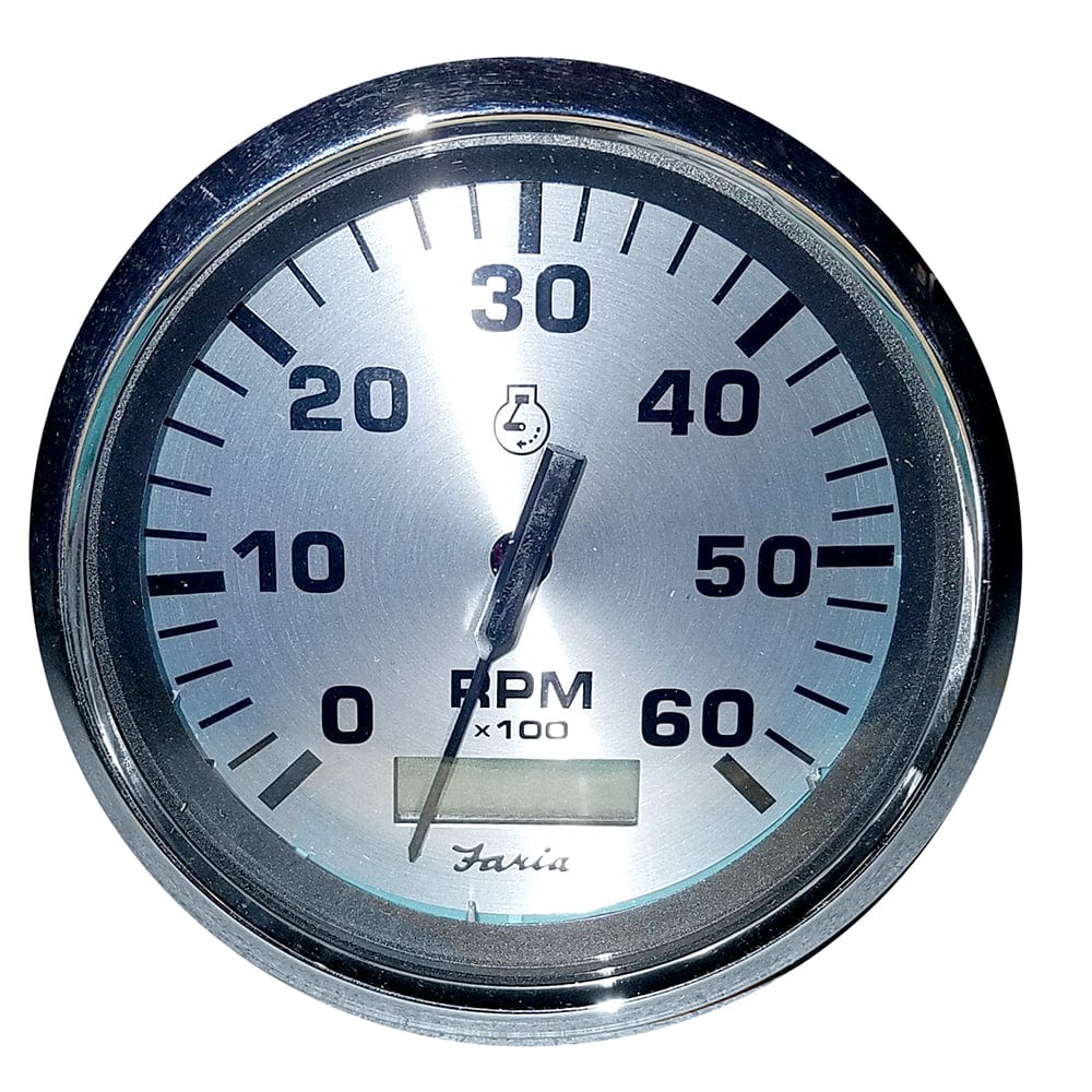 Faria Spun Silver 4" Tachometer w/Hourmeter (6000 RPM) (Gas Inboard) [36032] - The Happy Skipper