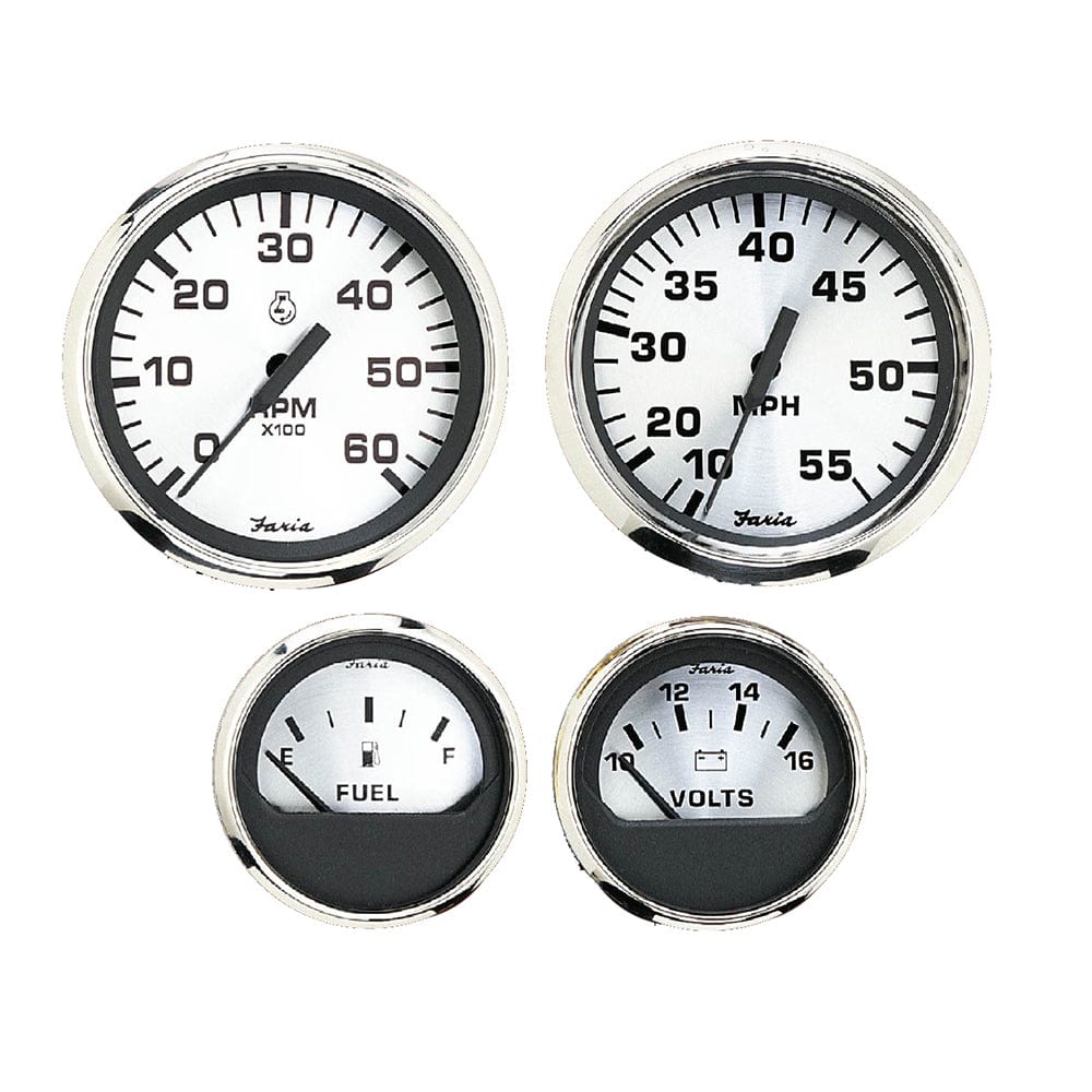 Faria Spun Silver Box Set of 4 Gauges f/Outboard Engines - Speedometer, Tach, Voltmeter Fuel Level [KTF0182] - The Happy Skipper