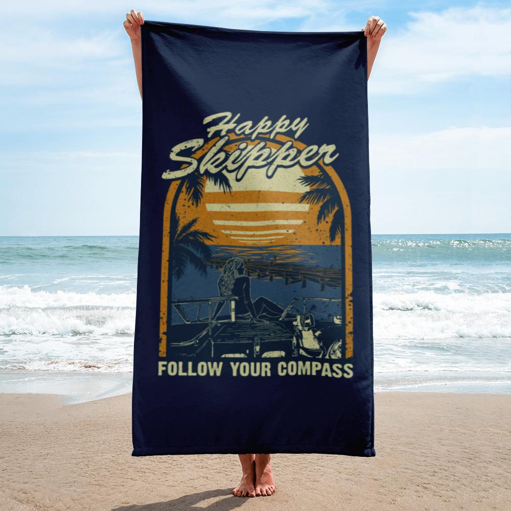 Happy Skipper™ Dockview Navy Beach Towel - The Happy Skipper