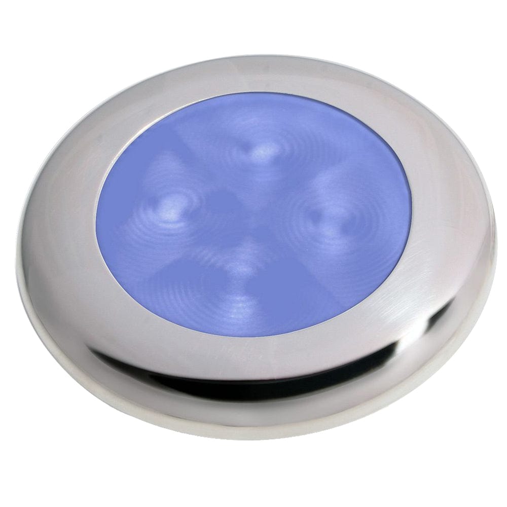 Hella Marine Slim Line LED 'Enhanced Brightness' Round Courtesy Lamp - Blue LED - Stainless Steel Bezel - 12V [980502221] - The Happy Skipper