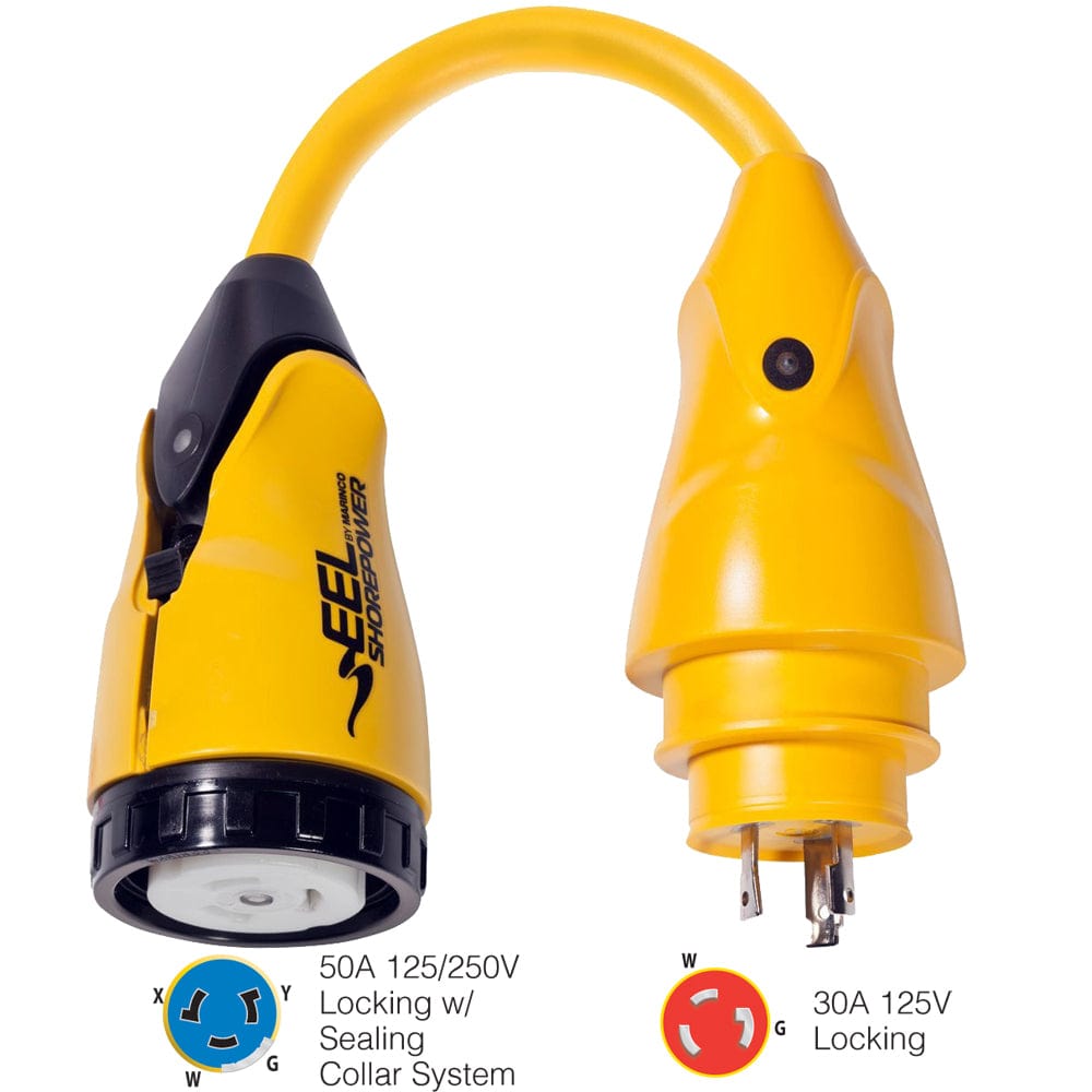 Marinco P30-504 EEL 50A-125/250V Female to 30A-125V Male Pigtail Adapter - Yellow [P30-504] - The Happy Skipper