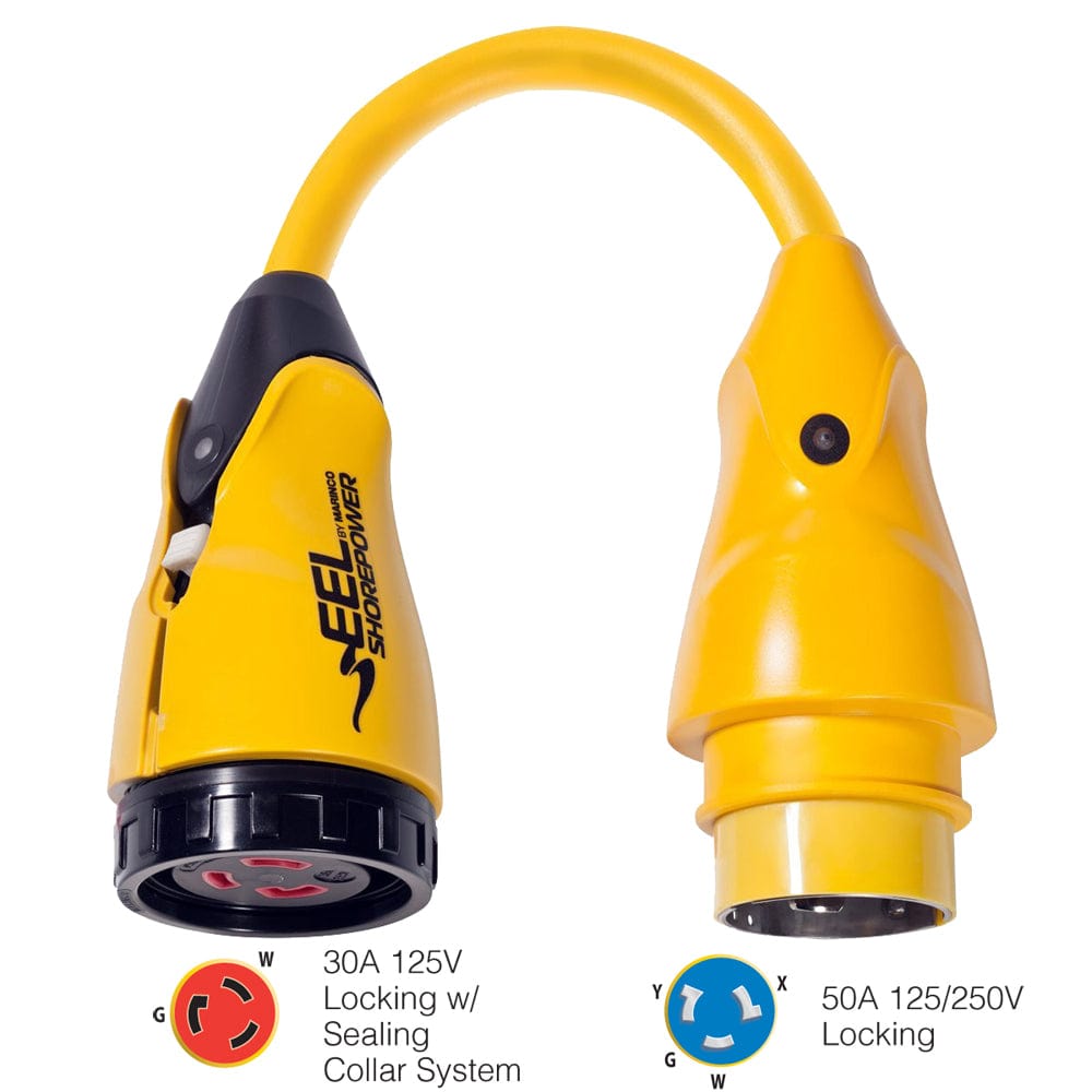 Marinco P504-30 EEL 30A-125V Female to 50A-125/250V Male Pigtail Adapter - Yellow [P504-30] - The Happy Skipper
