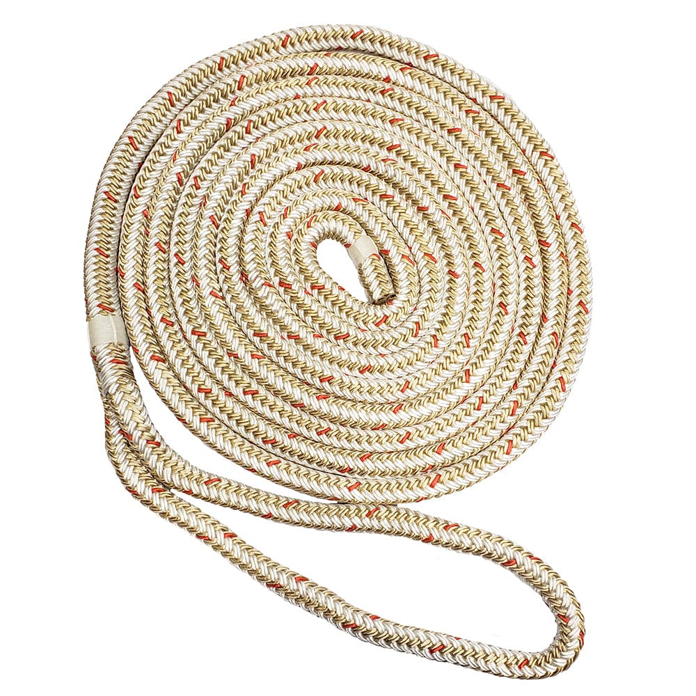 New England Ropes 1/2" Double Braid Dock Line - White/Gold w/Tracer - 15 [C5059-16-00015] - The Happy Skipper