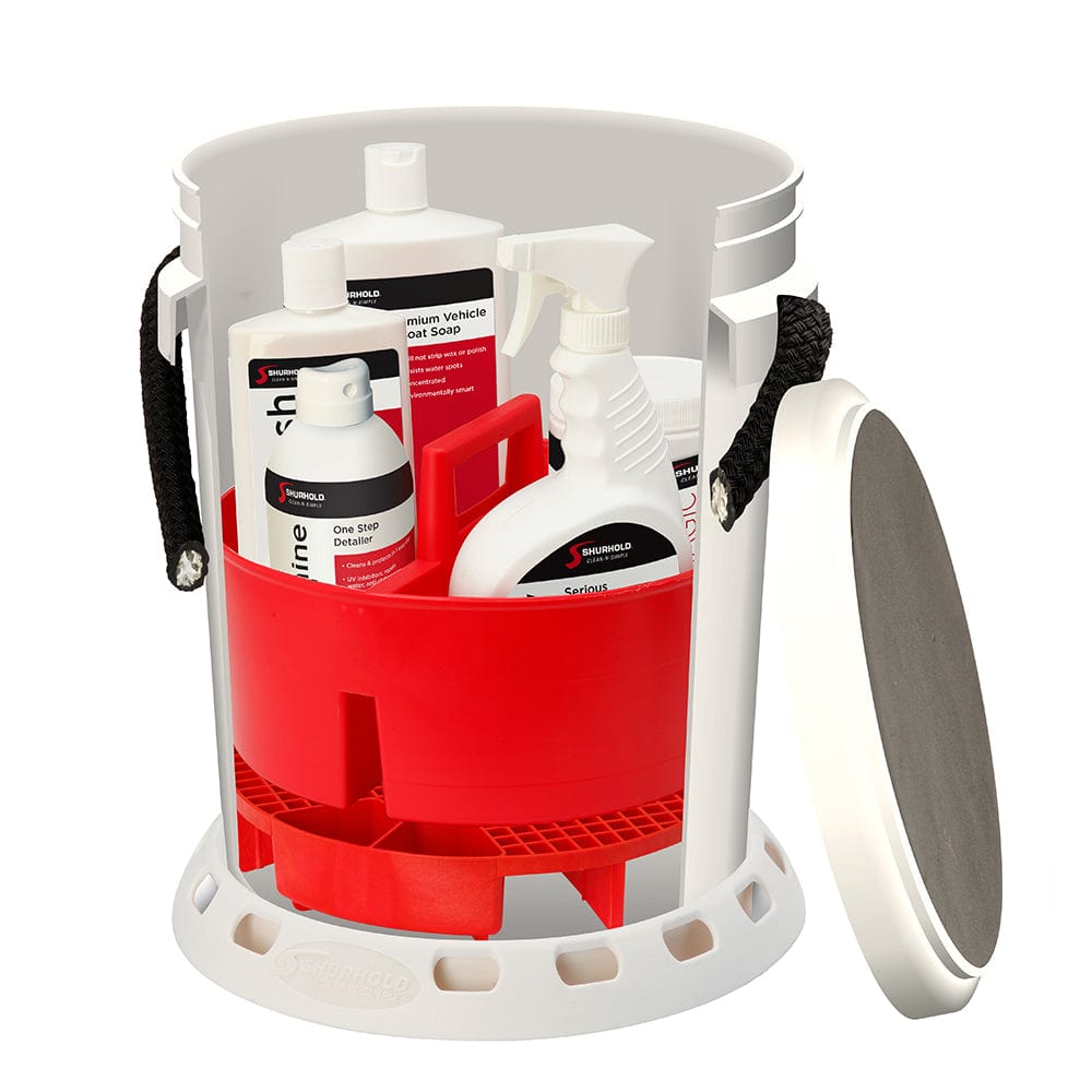Shurhold 5 Gallon White Bucket Kit - Includes Bucket, Caddy, Grate Seat, Buff Magic, Pro Polish Brite Wash, SMC Serious Shine [2465] - The Happy Skipper