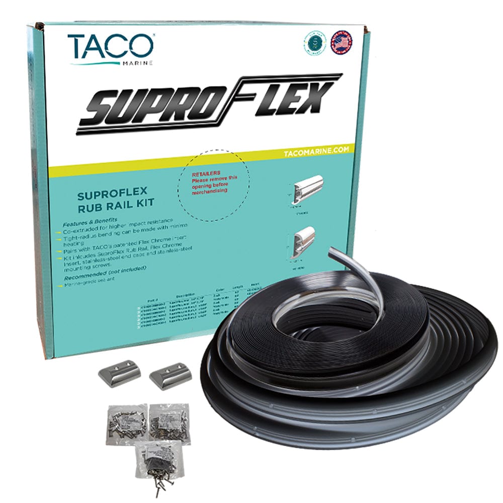 TACO SuproFlex Rub Rail Kit - Black w/Flex Chrome Insert - 2"H x 1.2"W x 60L [V11-9990BBK60-2] - The Happy Skipper
