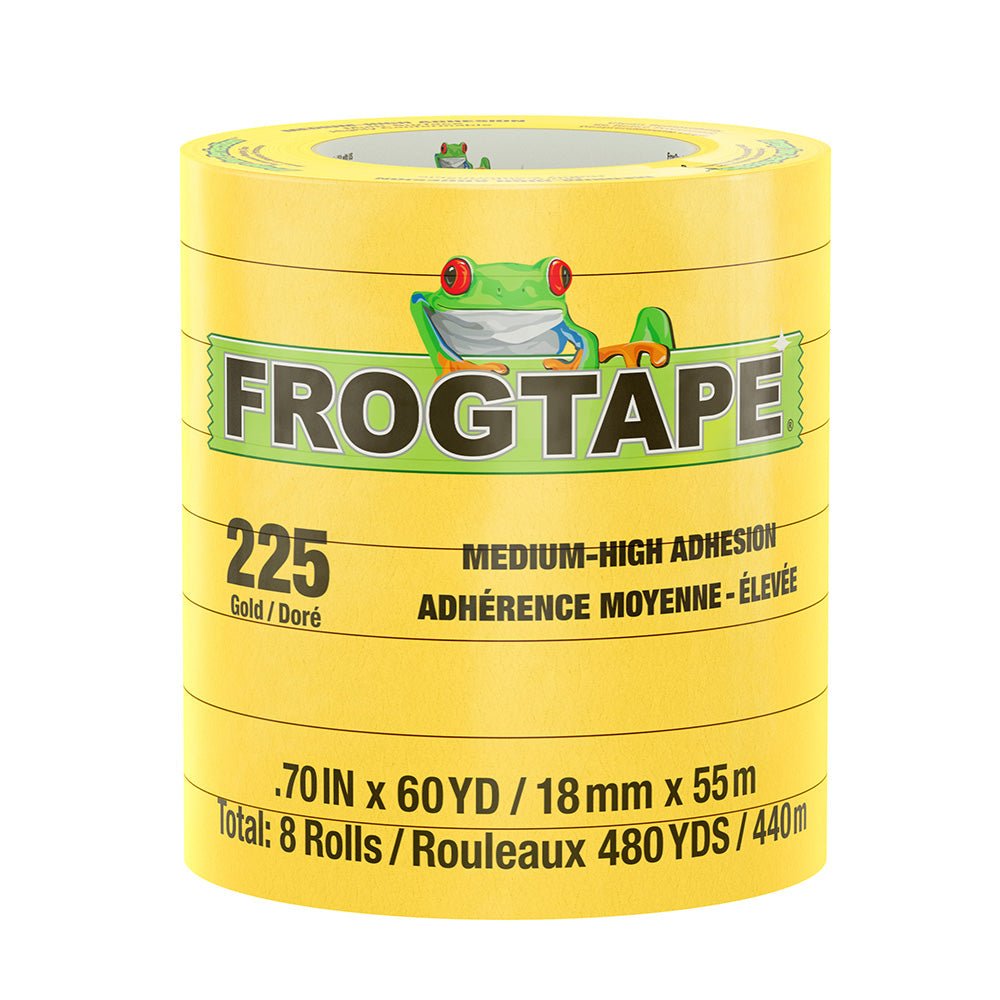 FrogTape CP 225 Medium - High Adhesion Masking Tape - 18MM x 55M x 8 - Pack - Gold - Rated for 225F [105545] - The Happy Skipper