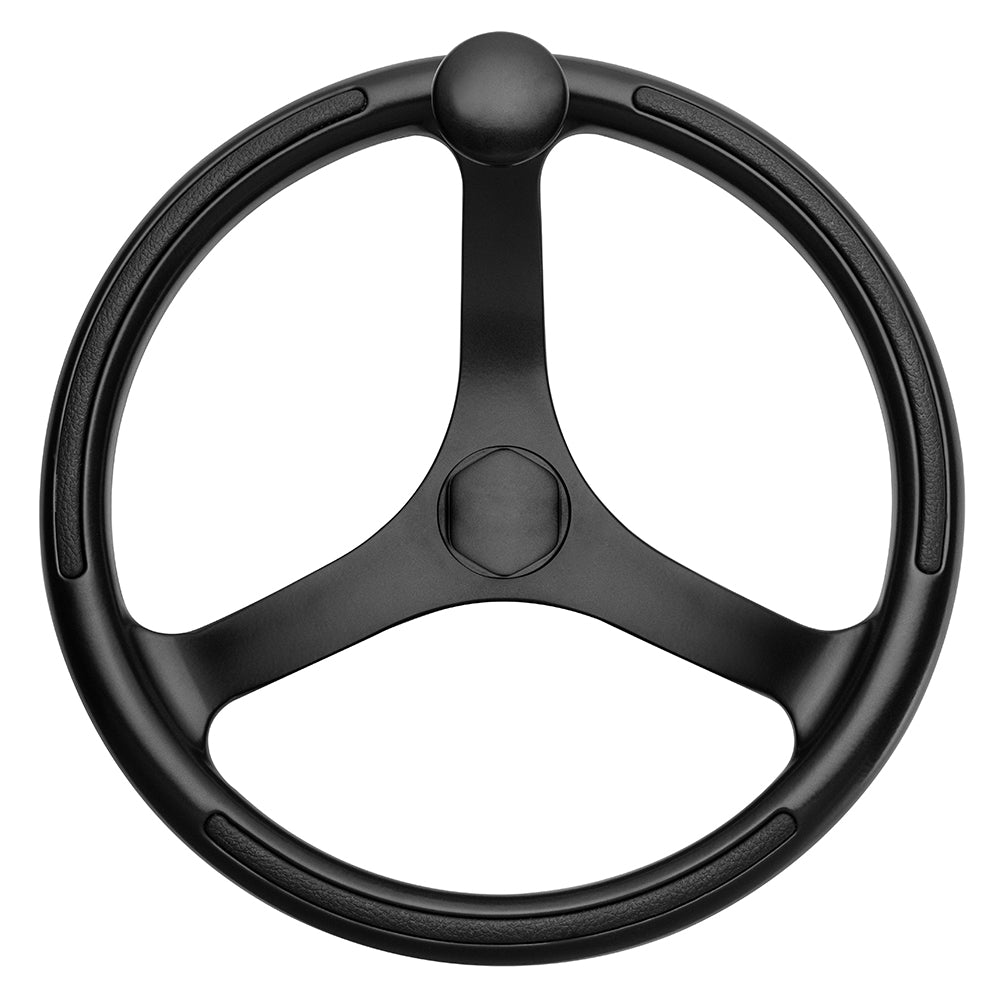 Schmitt Marine Primus Wheel 13.5" Black 3/4" Tapered Shaft w/Knob Finger Grips - Black Powder Coat [742132BFGK] - The Happy Skipper