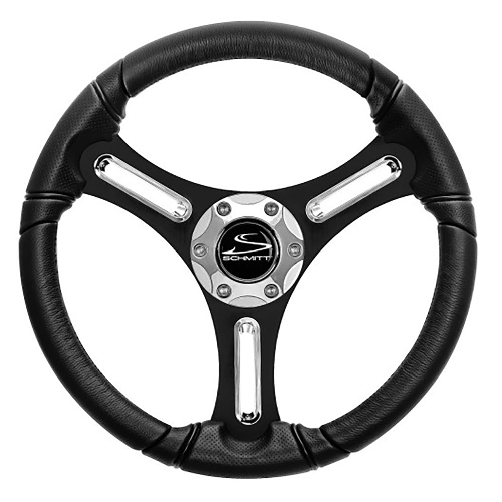 Schmitt Marine Torcello 14" Wheel - 03 Series - Polyurethane Wheel w/Chrome Spoke Inserts Cap - Black Brushed Spokes - 3/4" - Retail Packaging [PU031104-12R] - The Happy Skipper