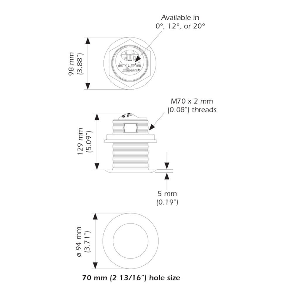 Airmar B75HW High Wide Chirp Transducer - 20 Degree Deadrise, 600W Thru Hull [B75C-20-HW-MM] - The Happy Skipper