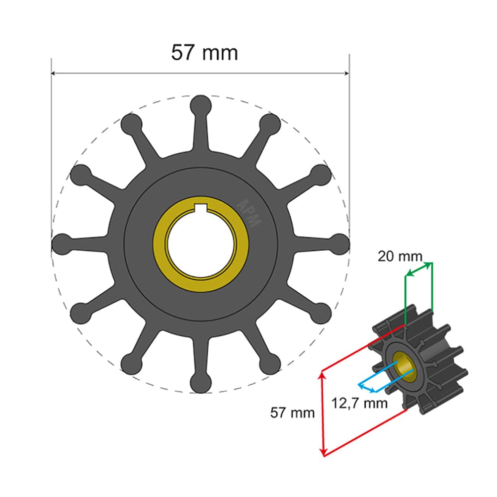 Albin Group Premium Impeller Kit 57 x 12.7 x 20mm - 12 Blade - Key Insert [06-01-013] - The Happy Skipper