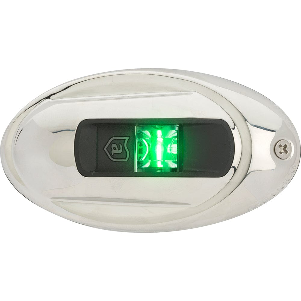 Attwood LightArmor Vertical Surface Mount Navigation Light - Oval - Starboard (green) - Stainless Steel - 2NM [NV4012SSG-7] - The Happy Skipper