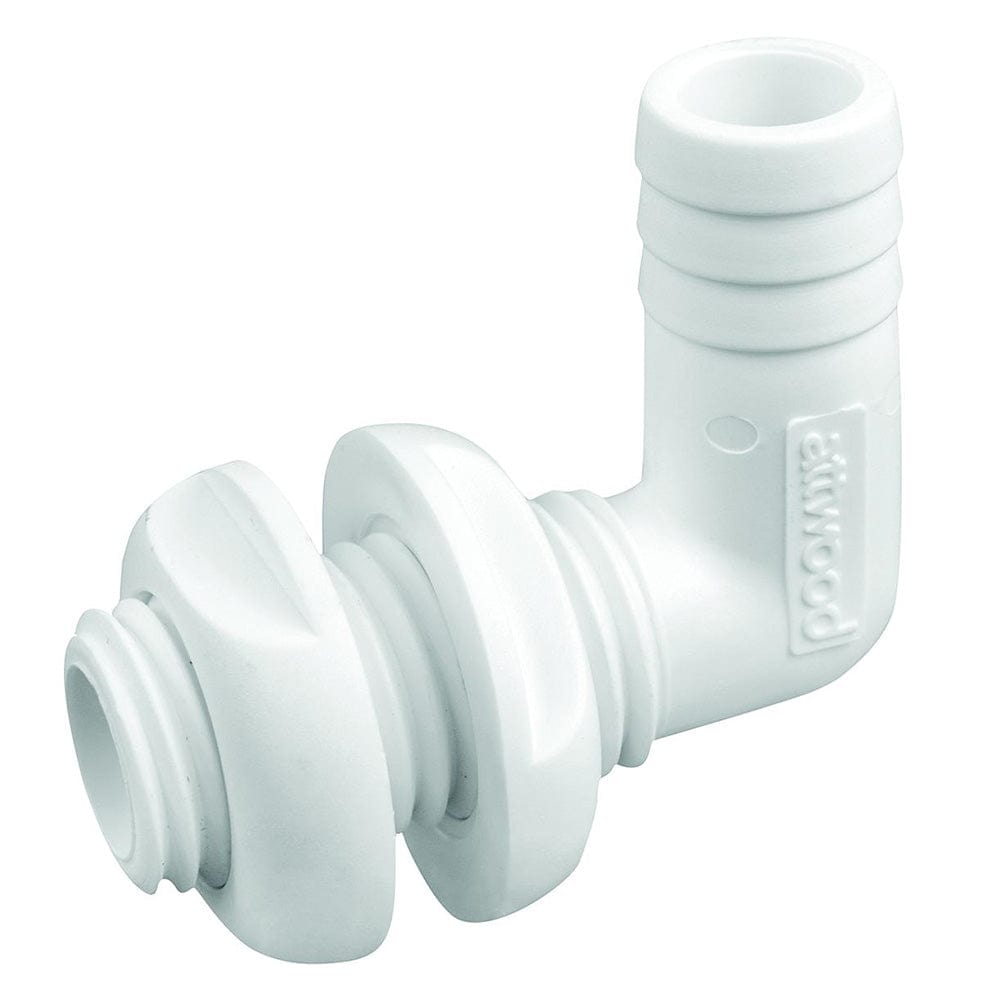 Attwood White Plastic 90 Degree Thru-Hull Connector - 3/4" Inner Diameter [3877-3] - The Happy Skipper