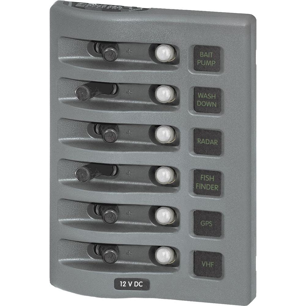 Blue Sea 4376 WeatherDeck Water Resistant Circuit Breaker Panel - 6 Position - Grey [4376] - The Happy Skipper