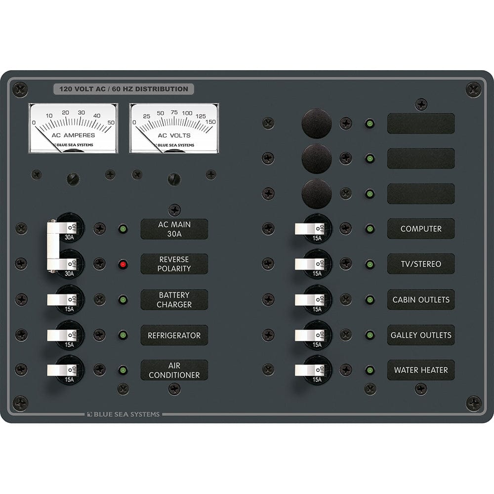 Blue Sea 8076 AC Main +11 Positions Toggle Circuit Breaker Panel - White Switches [8076] - The Happy Skipper