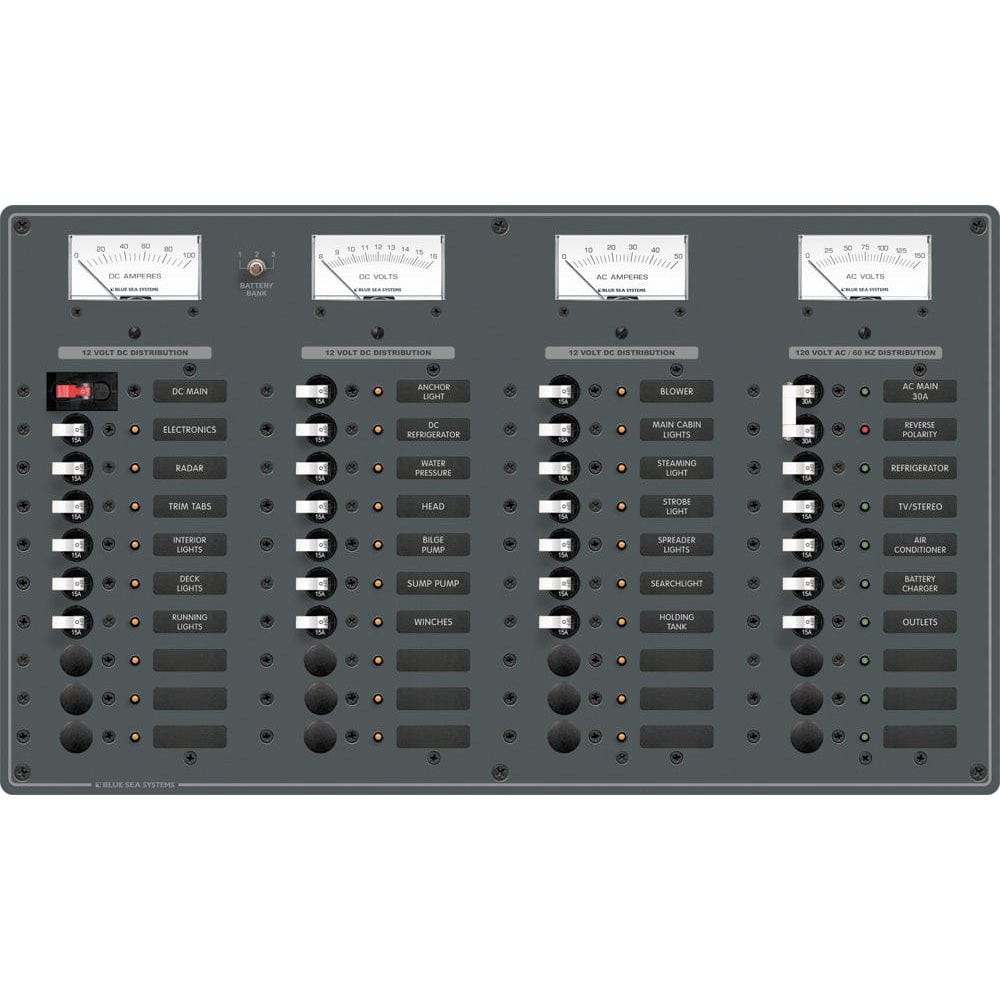 Blue Sea 8095 AC Main +8 Positions / DC Main +29 Positions Toggle Circuit Breaker Panel (White Switches) [8095] - The Happy Skipper