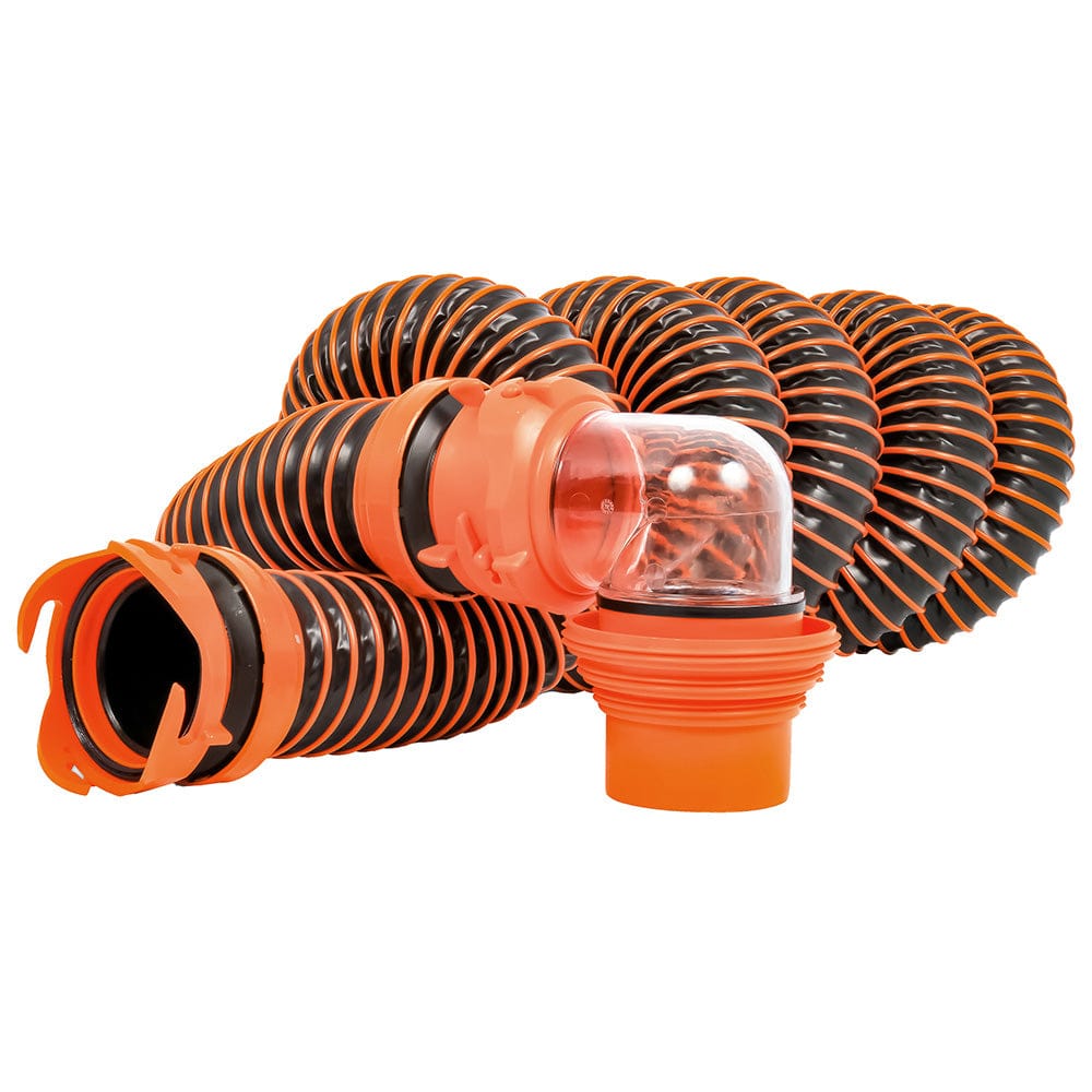 Camco RhinoEXTREME 15 Sewer Hose Kit w/Swivel Fitting 4 In 1 Elbow Caps [39861] - The Happy Skipper