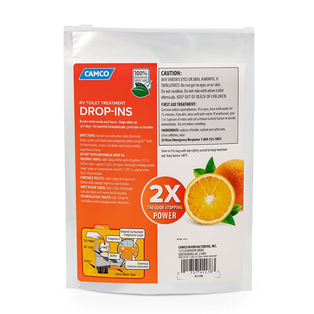 Camco TST MAX Orange RV Toilet Treatment Drop-Ins *10-Pack [41178] - The Happy Skipper