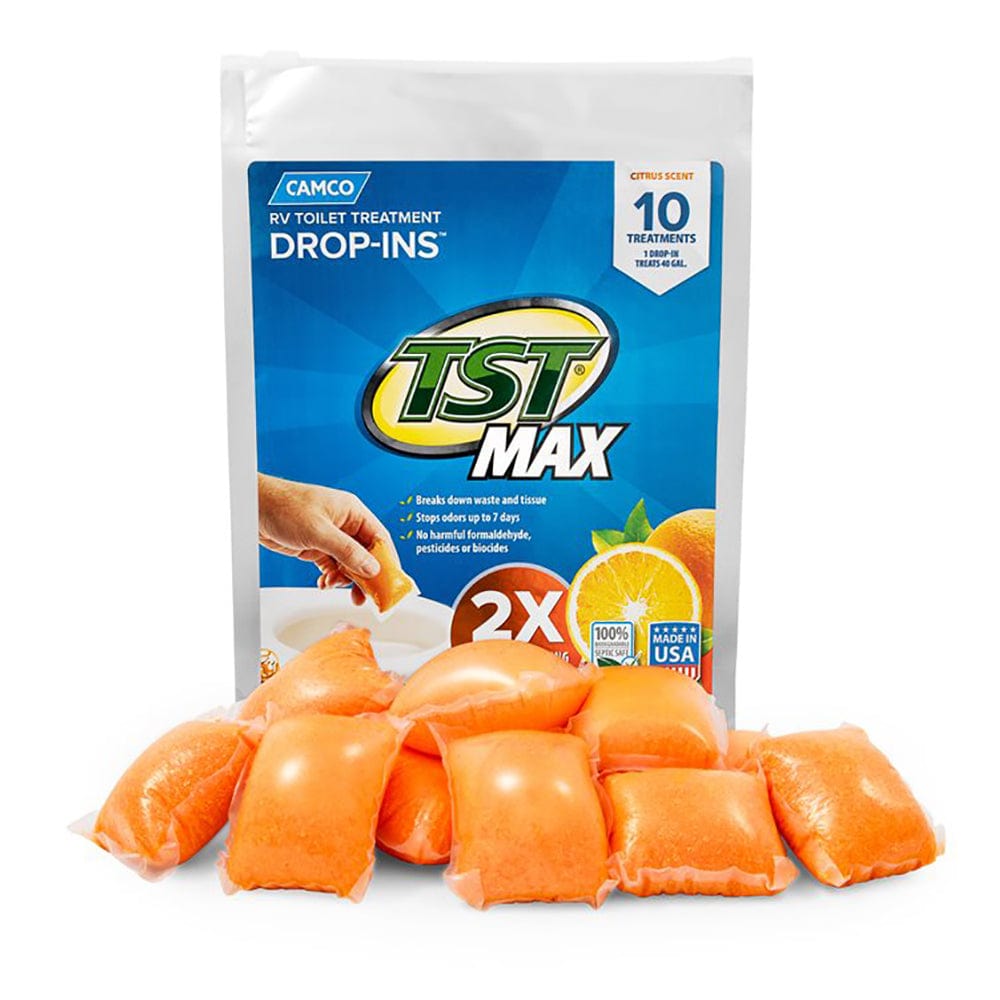 Camco TST MAX Orange RV Toilet Treatment Drop-Ins *10-Pack [41178] - The Happy Skipper