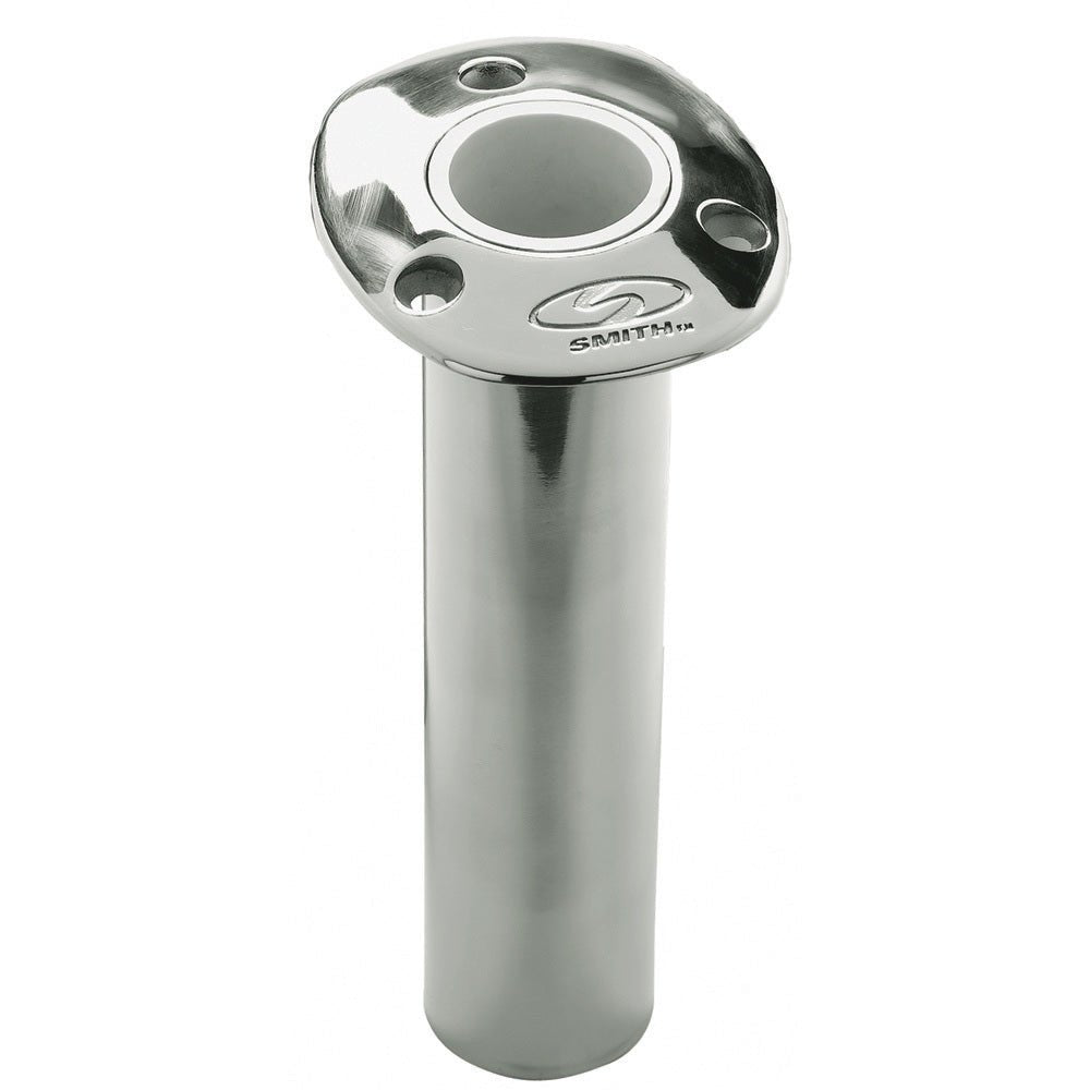 C.E. Smith Flush Mount Rod Holder - 0 Degree 9" Depth - Stainless Steel - Cast Bottom - White Vinyl Liner [53670CA] - The Happy Skipper