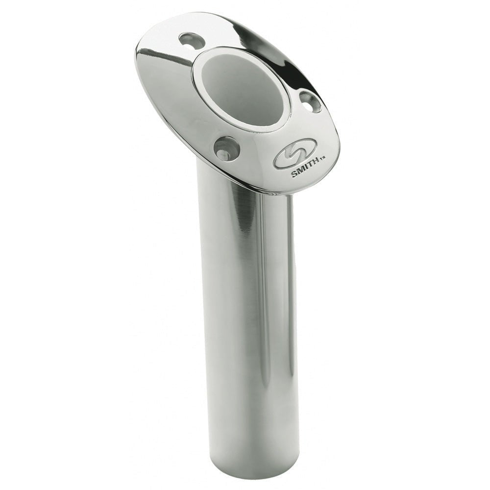 C.E. Smith Flush Mount Rod Holder - 30 Degree 9" Depth - Stainless Steel - Cast Bottom - White Vinyl Liner [53672CA] - The Happy Skipper