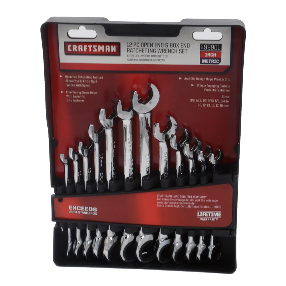 CRAFTSMAN 12-Piece Open End Box End Ratcheting Wrench Set - Metric SAE [99901] - The Happy Skipper