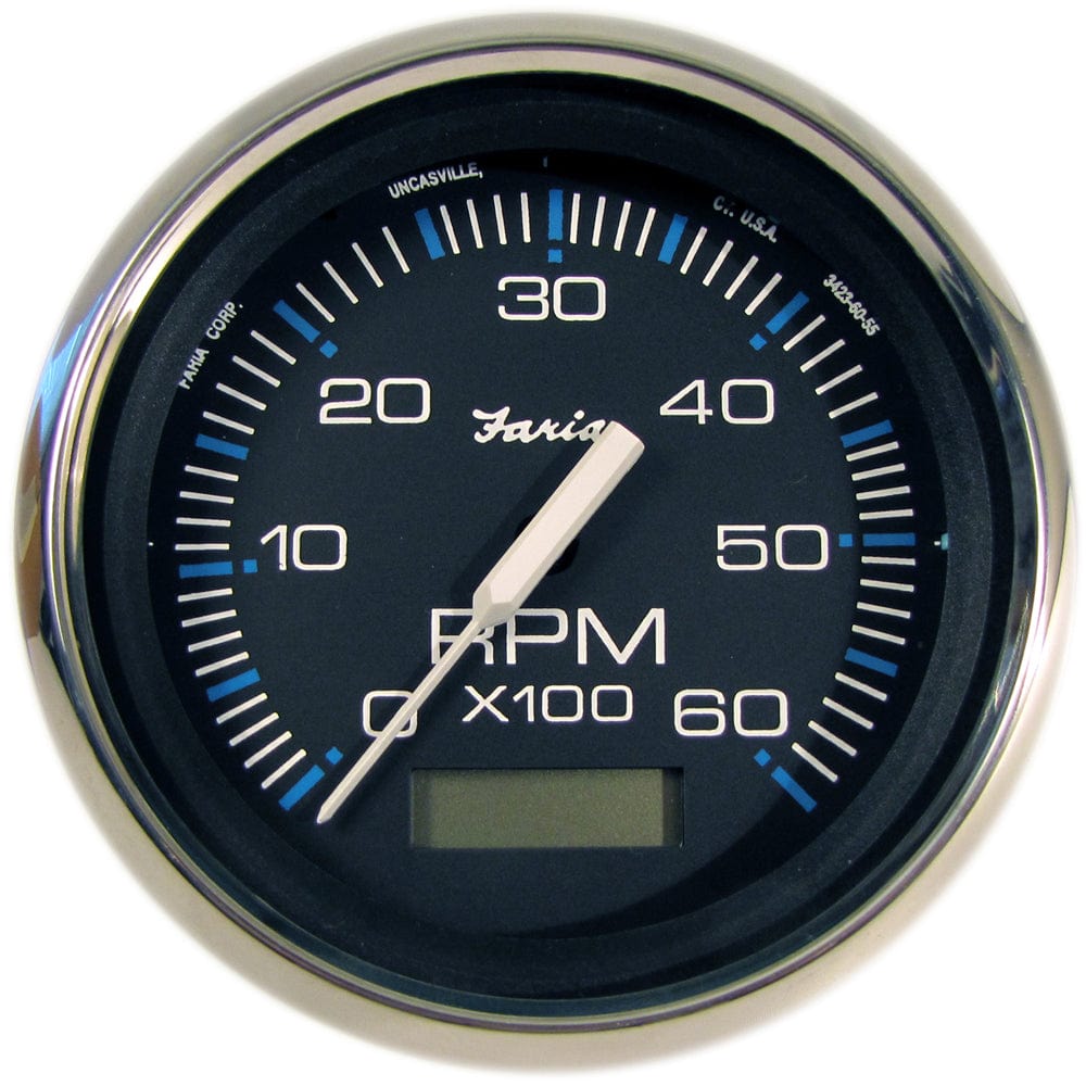 Faria Chesapeake Black 4" Tachometer w/Hourmeter - 6000 RPM (Gas) (Inboard) [33732] - The Happy Skipper