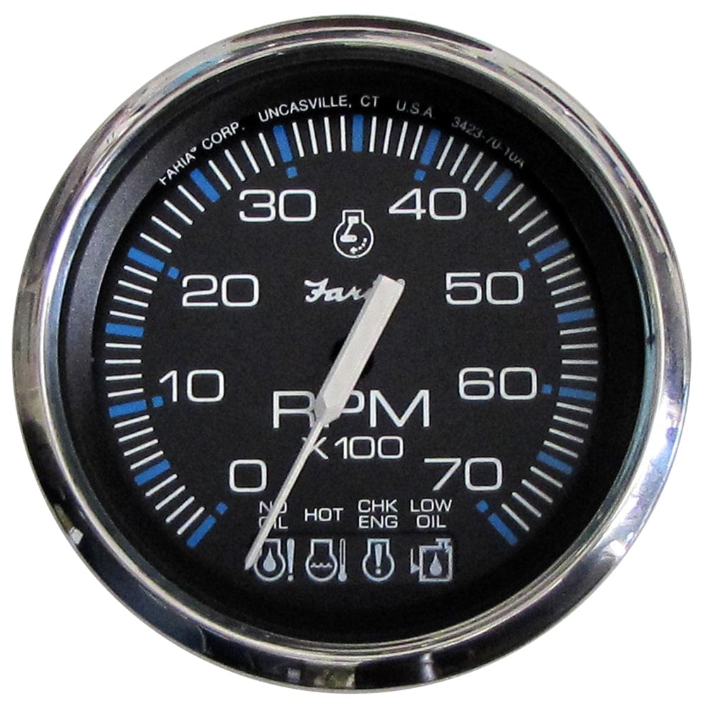 Faria Chesapeake Black SS 4" Tachometer w/Systemcheck Indicator - 7000 RPM (Gas) f/ Johnson / Evinrude Outboard) [33750] - The Happy Skipper