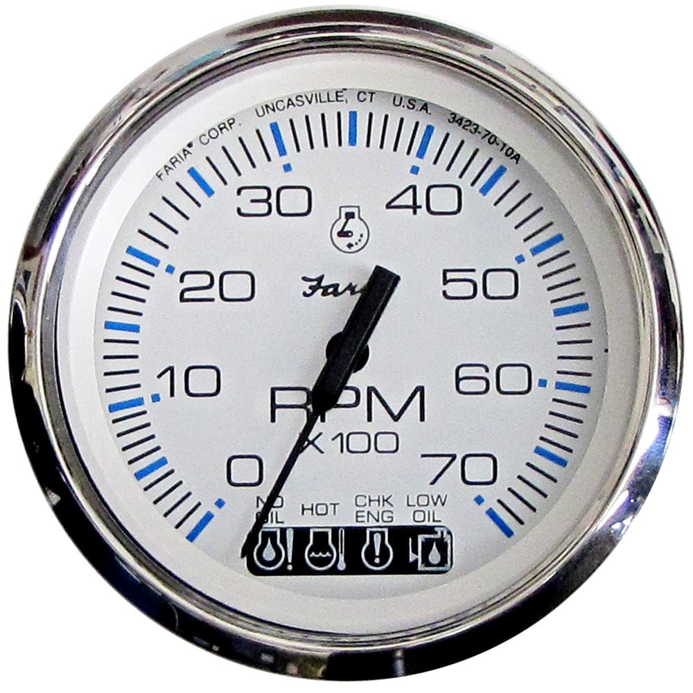 Faria Chesapeake White SS 4" Tachometer w/Systemcheck Indicator - 7000 RPM (Gas) (Johnson/Evinrude Outboard) [33850] - The Happy Skipper