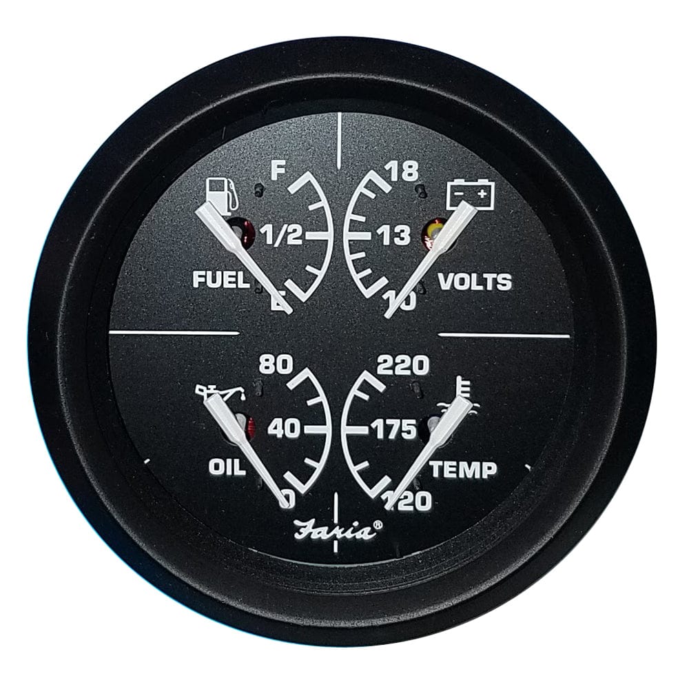 Faria Euro Black 4" Multifunction Gauge - Volt/Fuel/Oil/Water Temperature [32851] - The Happy Skipper