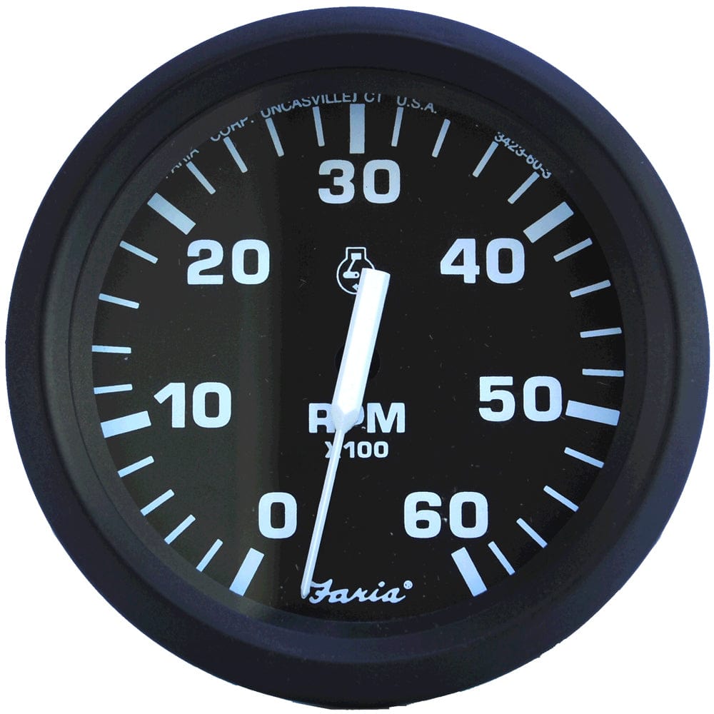 Faria Euro Black 4" Tachometer - 6,000 RPM (Gas - Inboard & I/O) [32804] - The Happy Skipper
