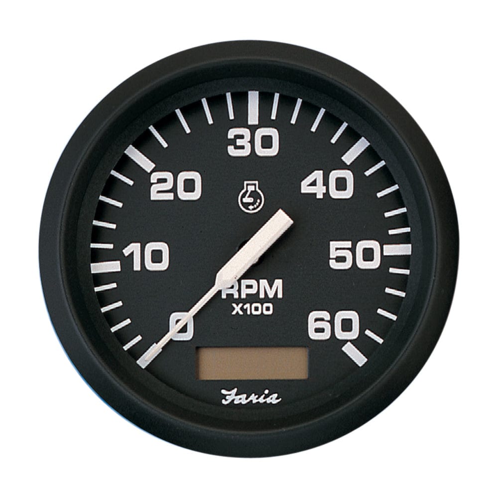 Faria Euro Black 4" Tachometer w/Hourmeter - 6,000 RPM (Gas - Inboard) [32832] - The Happy Skipper