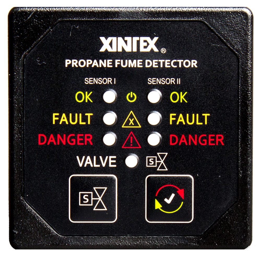 Fireboy-Xintex Propane Fume Detector Alarm w/2 Plastic Sensors Solenoid Valve - Square Black Bezel Display [P-2BS-R] - The Happy Skipper