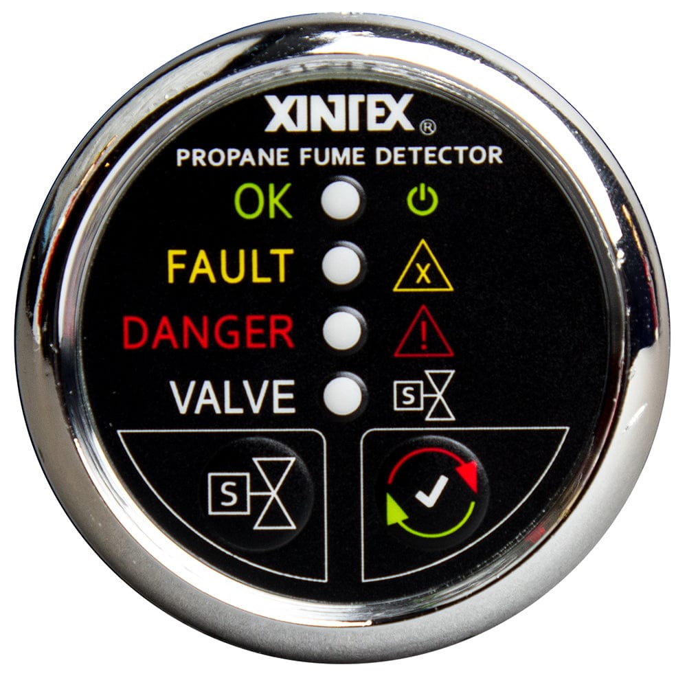 Fireboy-Xintex Propane Fume Detector w/Plastic Sensor Solenoid Valve - Chrome Bezel Display [P-1CS-R] - The Happy Skipper