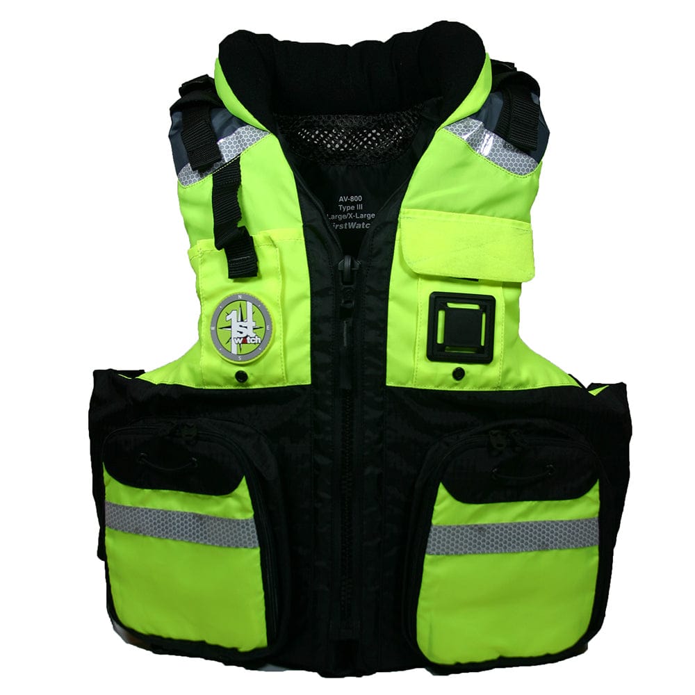 First Watch AV-800 Four Pocket Flotation Vest - Hi-Vis Yellow - Large to XL [AV-800-HV-L/XL] - The Happy Skipper