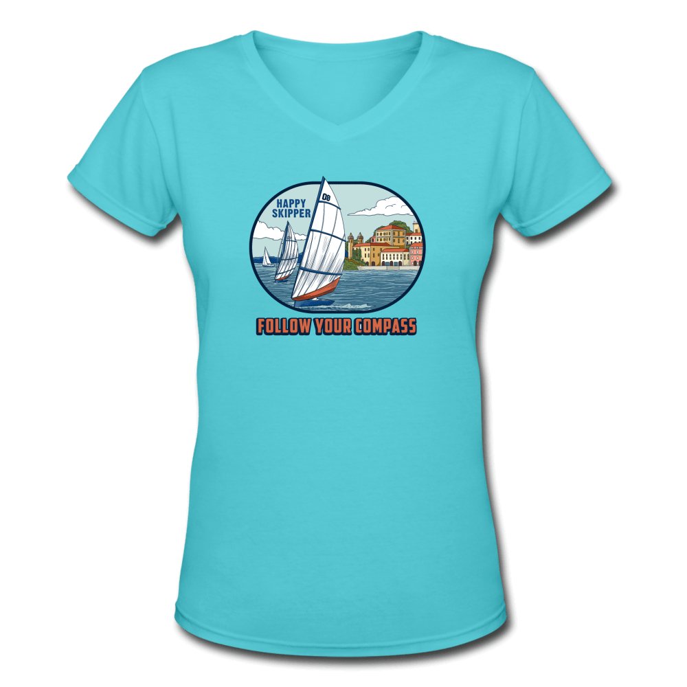 Follow Your Compass™ Chill Sail Women's V-Neck T-Shirt - The Happy Skipper