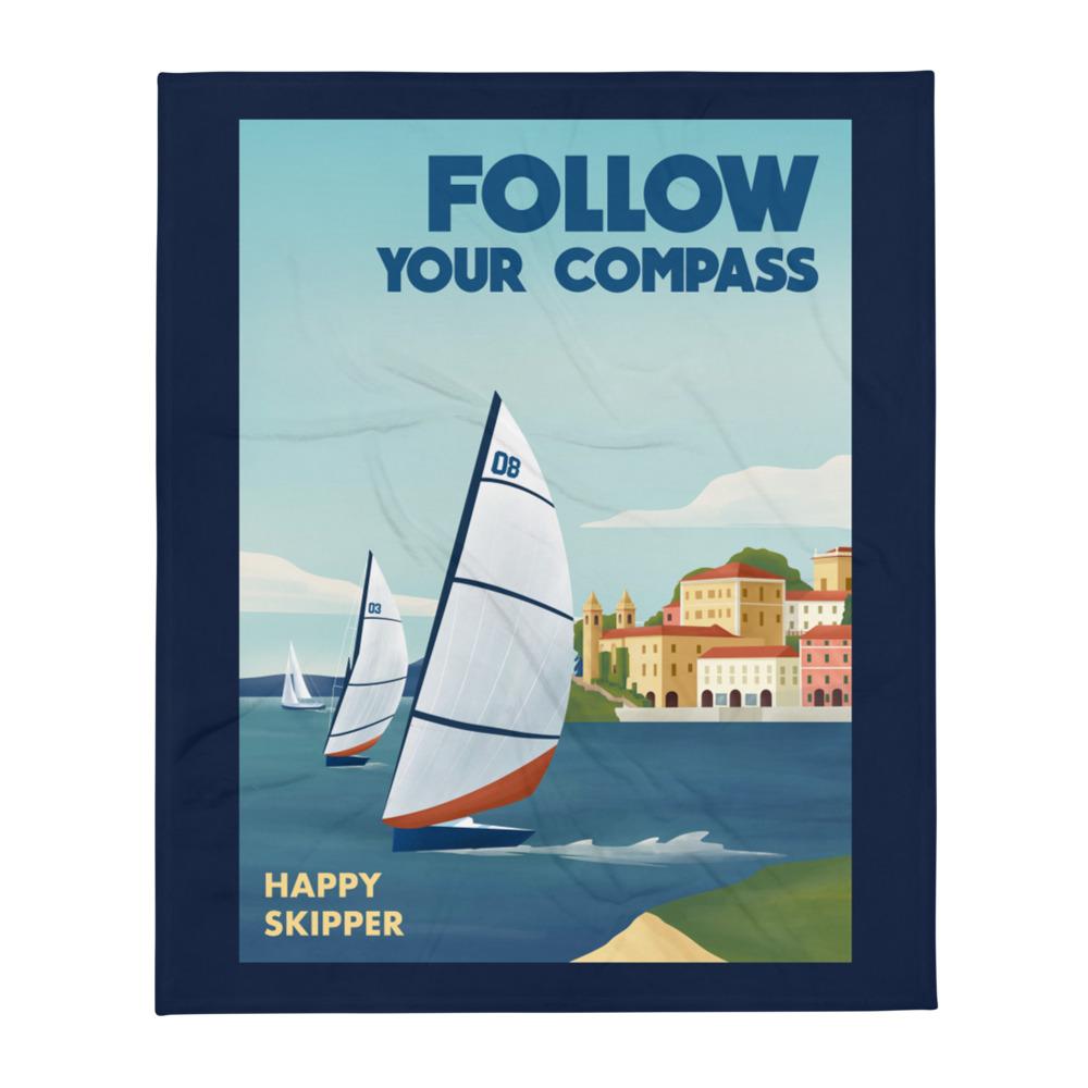 Follow Your Compass™ Sail Throw Blanket - Navy Background - The Happy Skipper