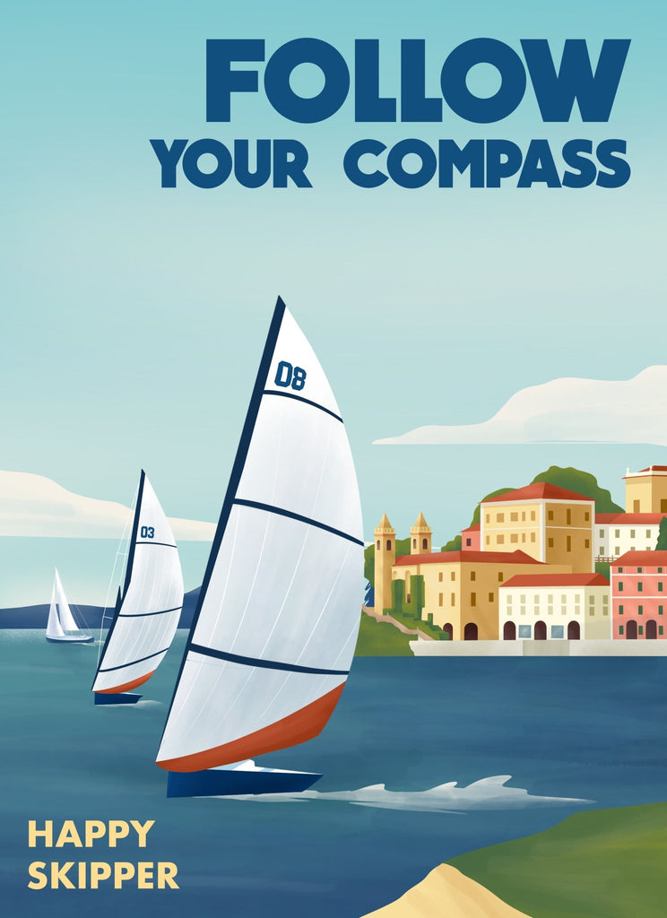 Follow Your Compass™ Sail Throw Blanket - Navy Background - The Happy Skipper